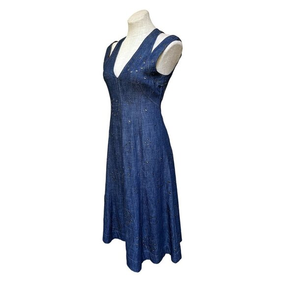 NWT by Anthropologie Blue Denim Maxi Trumpet Dress Stud + Grommets 2 Petite West - Picture 4 of 11